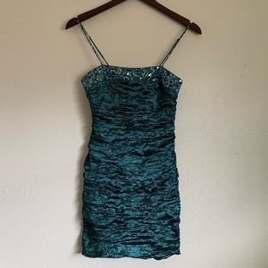 BCBG MaxAzria Metallic Teal Ruched Mini Dress
